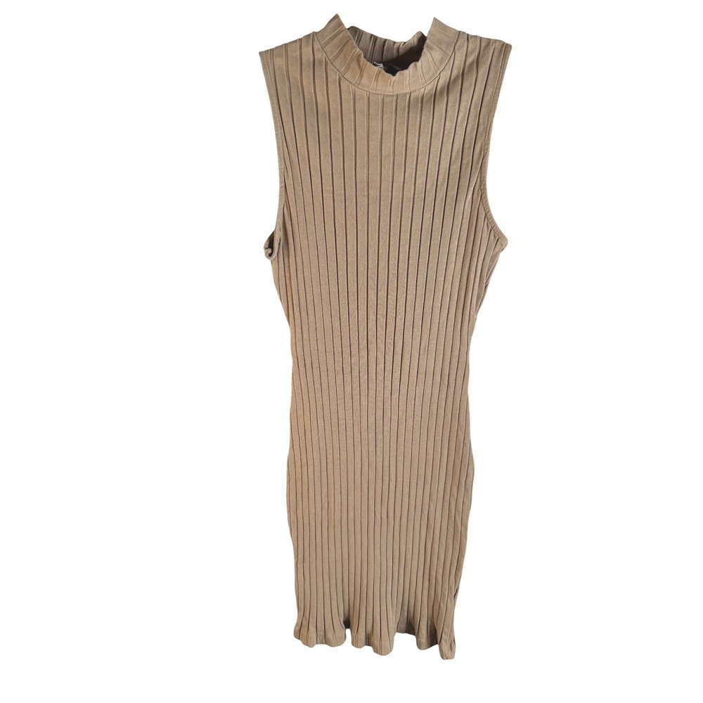 ASOS Ribbed Mock Neck Tan Sleeveless Bodycon Casual Summer Mini Dress Size 12